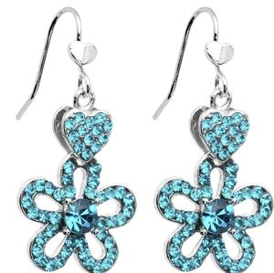 Illustrious Aqua Crystal Heart and Posy Flower Earrings